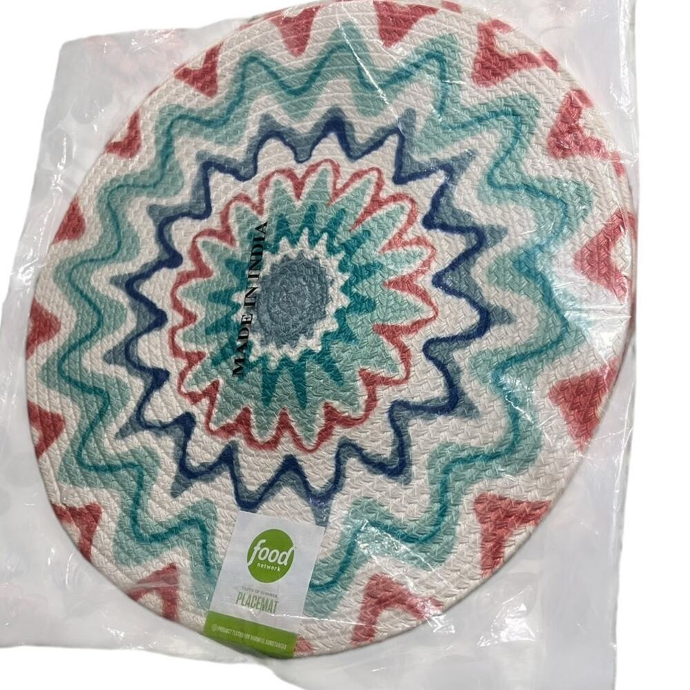 Food Network Braided 15" Round "Watery Medallion" Multicolor Placemats 2 pc NWT